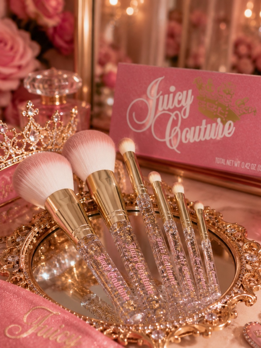 🍒 Juicy Couture Pink and Gold Glitter Makeup Brush Set